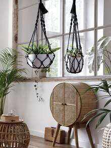 1 pieza Cesta colgante de maceta tejida a mano, decoración del hogar sencilla para el balcón, adecuada para colocar plantas en macetas, evita que las mascotas dañen, cesta colgante de maceta para el hogar, decoración del balcón del hotel, red de maceta colgante del restaurante - Multicolor - Ver 4