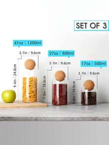 3pcs, 41oz/1200ml, 27oz/800ml, 17oz/500ml Glass Cups, Glass Storage Container With Spherical Cork Stopper, Reusable, Suitable For Storing Tea, Coffee, Flowers, Nuts, Candies, Etc., Essential For Kitchen Storage. - transparent - View 4