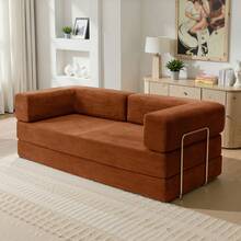 78.7" Foldable 3-Seater Fabric Sofa Bed With Square Armrests, Modular Compressible Living Room Sofa Set, Vintage Suede Comfortable Lounge Chair Sofa, Lazy Sofa (Bean Bag), And Bedroom Sleeper Sofa Bed - 橘色 - 查看 6