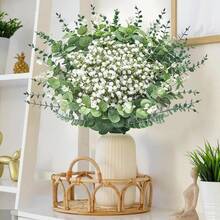 200 Pcs Mixed Artificial Eucalyptus Stems,Babys Breath Artificial Flowers Bulk With Faux Eucalyptus Leaves Greenery Stems For Wedding DIY Bouquets Floral Arrangement Home Decor