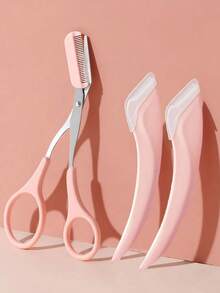 1/2pcs Eyebrow Trimmer Set Stainless Steel Curved Eyebrow Razor Eyebrow Scissors With Comb, Beauty Tool For Beginners Suitable For Any Skin Type Hair Removal Accessories For Men Women ,Hair Products And Accessories For Barber Salon Beauty Travel Essentials,Bathroom Accessories - Multicolor - View 3