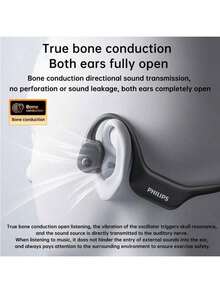 PHILIPS TAA6609 Kabellose Sport-Bluetooth-Kopfhörer mit Knochenleitung, Geräuschunterdrückung durch AI-Doppelmikrofon, magnetisches Laden, angenehmer Tragekomfort, lange Akkulaufzeit, wasser- und staubdicht nach IP68, Ladeanschluss Typ C, Schwarz