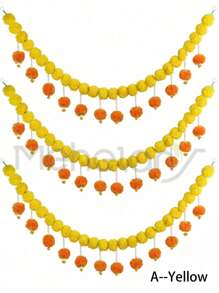 MEHELANY 1 件 4.6 英尺万寿菊花环橙色长排灯节装饰带 30 个悬挂振动球排灯节装饰万寿菊花环，人造万寿菊花，适用于婚礼万圣节装饰、秋季装饰、秋季派对装饰、亡灵节装饰品、感恩节装饰、DIY 万寿菊花环 - 彩色 - 查看 11