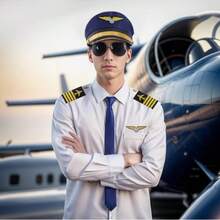 6pcs/Set Holiday Themed Flight Attendant Hat, Tie, Brooch, Epaulet, Glasses, Cabin Crew Costume Accessories For Halloween Party Cosplay, Retro Airline Pilot Outfit