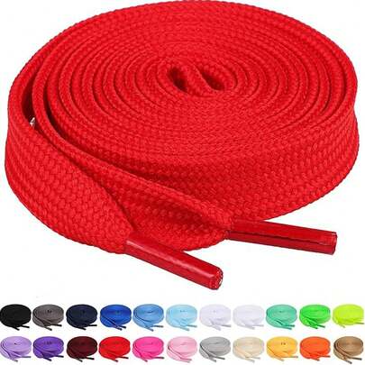 1 Pair Thick Flat Hollow Colorful Shoelaces, Wear-Resistant , Unisex, Suitable For Sneakers, Casual Shoes, Sports Shoes, Hiking Boots, Length 120cm (Approx. 47.24in), Christmas Gift, Red, 31 Colors Available
