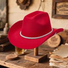 Women Bling Cowgirl Hat Rhinestone Stars Wide Brim Western Panama Jazz Hat For Wedding Rave Party Travel Accessories - Đỏ - Xem 6