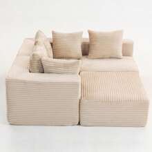 Oversized L-Shaped Modular Sofa - Modular Sofa With Soft, Deep Seat, No Assembly Required, Available In Multiple Colors, Memory Foam Cushions And Springs, Imitation Rabbit Fur Texture, Modern Living Room Furniture For Large Spaces, Space-Saving Design, Easy-To-Clean Fabric, Luxury Sofa For Apartments And Homes, Classic Minimalist Style, No Wooden Parts, Soft And Comfortable, Boneless Modular Sofa, Curved Sofa For Living Room, Single Sofa Bed Foldable, Compression Sofa - 米色 - 查看 2