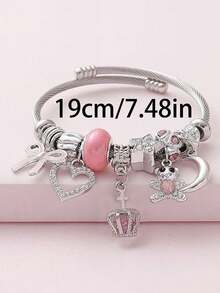 1 pieza Pulsera con cuentas con moño rosa, corazón y paleta de caramelo, dulce y linda, regalo ideal para adolescentes, mejores amigas, estudiantes, hijas, nietas - Multicolor - Ver 4