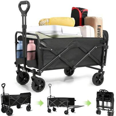 Carrito Plegable con Ruedas Giratorias y Puerta Lateral - Portátil para Carga Extra Larga hasta 150 Kg, Plegado Fácil por Mujeres Adultas, Transporte de Mercancías, Niños y Mascotas (Negro)
