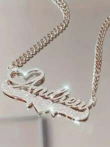 Customized Name Heart Pendant Necklace - Personalized Shiny Name Charm Set With Stainless Steel Chain - Perfect Gift For Birthday, Anniversary And Special Occasions - Punk Retro Style - Multicolor - View 7