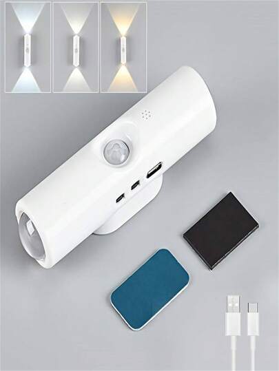 1pc/ Dual Verlichting Head LED Motion Sensor Wand Light, Night Human Detection Dimmable s, Living Room, Bedroom, Hallway Moderne Wit (400mAh)(Button Colours: Distributed At om) view 11