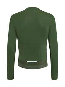 HISERWA Maillot de cyclisme pour hommes vert olive à manches longues avec petit col montant. Très extensible, respirant et séchage rapide. Manches longues de cyclisme avec capacité d'étirement maximale en tissu tricoté. Coupe slim. Design avec bande réfléchissante sur l'ourlet arrière. Maillot de cyclisme compétitif slim pour hommes, convient pour la course et le cyclisme outdoor. - Vert - Voir 3