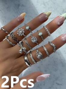 1/8/15 件夏季波西米亚戒指套装，花朵、树叶、人造珍珠，适合女士、日常、海滩、夏季佩戴、情人节、母亲节、复活节、礼物、金戒指 - 彩色 - 查看 5