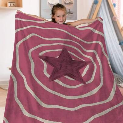 Children's Flannel Star Curve Print Blanket - Soft, Warm And Comfortable Reversible Multi-Purpose Knitted Microfiber Blanket, Suitable For Sofa, Bed, Office, Camping - Machine Washable Digital Print All Season Decor