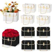 1 pièce/3 pièces/8 pièces/12 pièces Set Élégante boîte cadeau en papier rose, seau de rangement durable en papier pour bouquet de mariage, sac à main floral avec chaîne en métal, boîtes à fleurs, sac emballage cadeau parfait pour mariage, anniversaire, festivals, Saint-Valentin