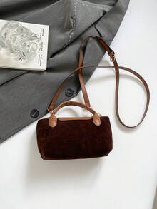 新款秋冬哑光小包，月牙形包，女士尼龙迷你简约单肩包，磁扣饺子包，休闲可爱时尚手提包 - 咖啡 - 查看 10