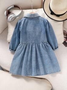 1pc Girls Casual Comfortable Style Light Blue Long Sleeve Dress, Spring/Autumn