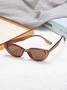 1pc Women's Brown Cat Eye PC Frame Solid Color Retro Fashion Glasses, Suitable For Daily Wear Boho Vacay Vacay Vibes - 黑色 2 - 查看 2