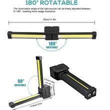 1 pieza Lámpara portátil moldeadora, Luz de trabajo magnética, 7 niveles de brillo, Diseño plegable giratorio 180°, Gancho y linterna de mano, Banco de energía recargable por USB, Luz de camping LED - Negro - Negro - Ver 4