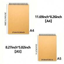 1 pachet de 30 de coli, blocuri de schițe vintage kraft, calitate artistică - caiet de schițe cu spirală, dimensiuni A4, A5, A6, hârtie de schițe artistice fără acid, pentru desen, schițare, scris, potrivită pentru adulți, începători, artiști, poate fi folosită ca și cadou de întoarcerea la școală