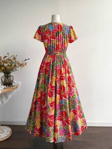 Rusttydustty Đầm maxi nữ cổ chữ V họa tiết hoa nhí, thắt eo, phong cách bohemian, thích hợp mặc đi biển, dự lễ hội âm nhạc, hoặc đi nghỉ mát ở vùng nhiệt đới. - Nhiều màu - Xem 3