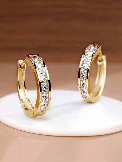 1 Pair Girls' Fashion Cubic Zirconia Hoop Earrings, For Party Jewelry, Birthday Gift, Daily Decoration