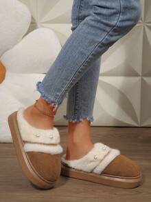 Pantofole termiche calde per ragazze, abbigliamento casual da casa, antiscivolo, resistenti agli odori, suola spessa, calde e alla moda per uso esterno, con fodera termica, autunno/inverno