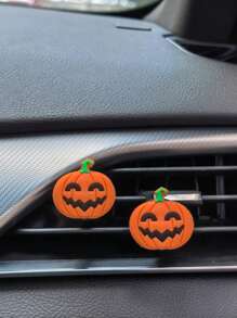 1pc/2pcs Halloween Pumpkin Design Decorative Clip For Air Outlet Of Automobile Air Conditioner, Which Can Put Perfume To Make The Air In The Car Fresh