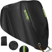 1 pieza Cubierta para motocicleta para todo el año, Cubierta antipolvo para motocicleta con rayas reflectantes verdes, Cubierta impermeable y a prueba de sol para motocicleta de tafetán 190T con protección total, Tela Oxford 420D, Franja de reflectante, Protección para todo tipo de clima, Poliéster - Negro [tiras reflectantes verdes] - Ver 2