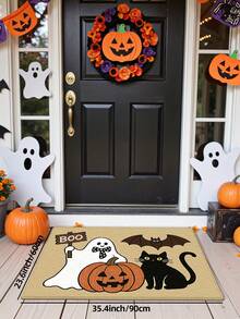1pc Halloween Themed Doormat, Area Rug, Plush Fabric, Thickened, Cute Cartoon Ghost, Pumpkin, Bat, Cat, Funny, Comfortable Soft Casual, Machine Washable, Suitable For Kitchen, Bathroom, Dining Room, Hallway, Party, Gathering, New Year, All Seasons, Yard, Home, Room, Festival Decor