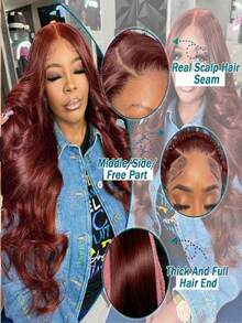 Reddish Brown Body Wave Lace Front Wigs Human Hair 200 Density 13x4 HD Transparent Lace Frontal Wigs For Women Pre Plucked Bye Bye Knots Water Wave Human Hair Wig With Baby Hair 40inch - 棕色 - 查看 3