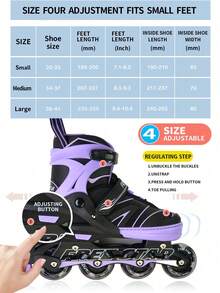一套 FREE STAR 运动软皮 PU 直排轮滑鞋，带闪光轮，适合初学者，尺码可调节，包含头盔、护肘、护膝、手套，时尚户外专业运动鞋 - 紫色 - 查看 4