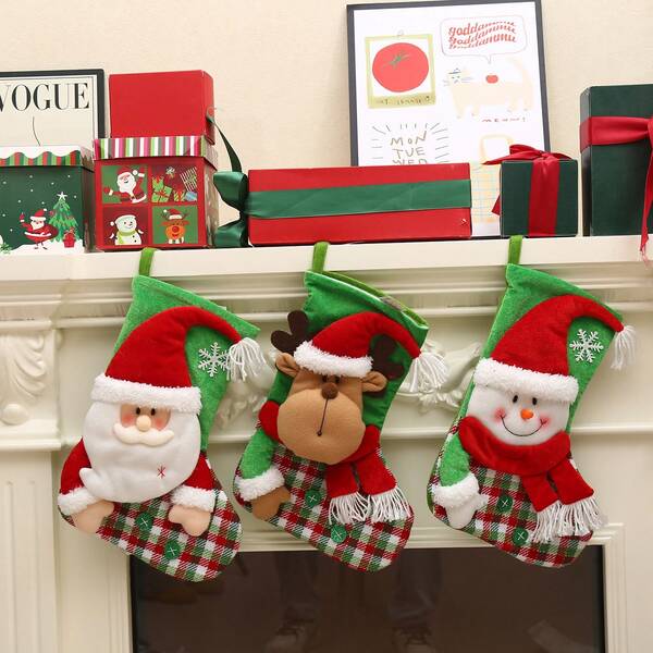 Calcetines de Papá Noel, calcetines navideños, bolsa de regalo, decoraciones navideñas, colgante de calcetines de árbol de Navidad