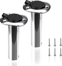 2 Paquetes de Soportes para Cañas de Pescar, Soporte de Caña de Acero Inoxidable para Barco con Tapas de PVC y Tubos Internos, Soportes para Cañas de Pescar para Barco Marino, Yate, Barco de Pesca - 90 grados - Ver 2