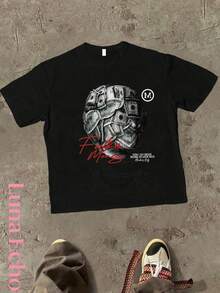 Double-Sided Printing / Double-Sided Print Pattern Y2K Boyfriend-Style T-Shirt  ,Casual Fit Round Neck ,Graphic Short Sleeve T-Shirt Graphic Tees Women Tops,Women's Shirt Tee 1 Pcs 180g Heavy Cotton T Shirt - màu đen - Xem 3