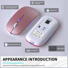 Ratón inalámbrico Bluetooth, ratón de modo dual recargable con LED (Bluetooth 5.2 y receptor USB), ratón silencioso portátil, apto para portátil/ordenador de escritorio/tableta - oro rosa - Ver 8
