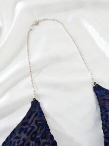 Ning xue yan ying 女士蓝色猎豹印花深 U 领露背挂脖金属链侧开衩露肩紧身短裙性感内衣（仅睡袍） - 藍色 - 查看 10