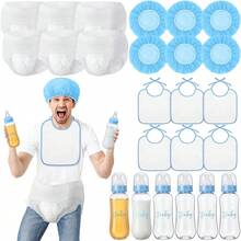 D6 Sets Bottle Chug Baby Shower Games Juegos Para Plastic Baby Bottles Bibs Hat Disposable Diapers Gender Reveal Games Baby Changing Diaper Race Game Decoration Blue 7001 - 藍色 - 查看 1