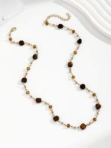 1pc Fashionable Minimalist Natural Stone Handmade DIY Necklace - Coffee - View 3