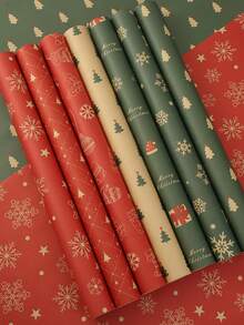 4Pcs Kraft Christmas Wrapping Paper - 29.1" X 19.7" Cartoon Gift Wrapping Paper Red, Green, And Yellow Tissue Paper - Christmas Decorations, Gifts For Men And Women, Party Favors