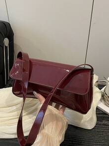 Borsa a spalla da donna, borsa a mano di stile minimalista, piccola borsa a patta bordeaux, borsa baguette, borsa a spalla semplice, borsa sotto braccio, borsa a tracolla, borsa Y2K, borsa bordeaux alla moda - Bordò - Visualizzare 8