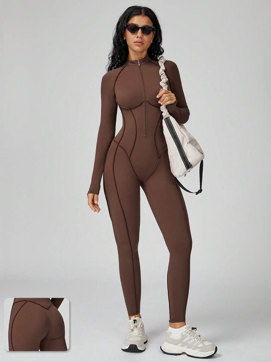 MASKERT Damen Yoga Bodysuit Sportbody mit abnehmbaren Brustpolstern, schnelltrocknend, hochelastisch, hautfreundlich und bequem