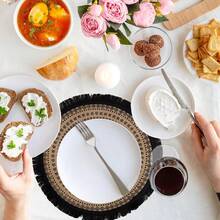 1/4/6pcs Geometric Round Placemats, 14.96 Inches - Rustic Woven Jute Placemats With Tassel Decor, Suitable For Dining Room And Kitchen Table Decoration, Black