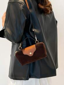 新款秋冬哑光小包，月牙形包，女士尼龙迷你简约单肩包，磁扣饺子包，休闲可爱时尚手提包 - 咖啡 - 查看 6