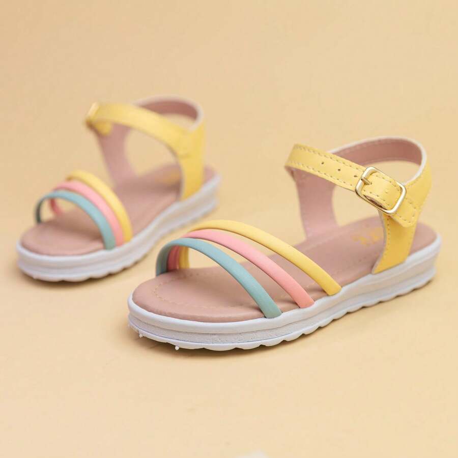 Children's Sandals For Girls, Women's Flats, Sizes 20 To 36, Colorful, Various Colors, Tip And Buckle, Casual, School - 黃色 - 查看 1