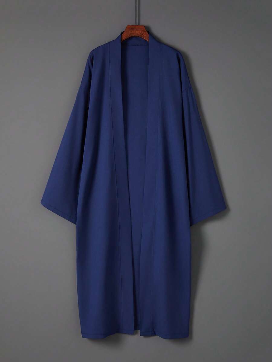 Chinese Style Long Cardigan Windbreaker, Versatile Solid Color Mid-Length Outerwear, Hanfu Inspired Cosplay Jacket - Royal Blue - View 1
