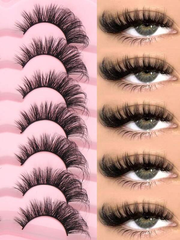 7 pares de pestañas rusas de volumen, pestañas postizas de visón DD Curl, efecto de ojo de gato esponjoso 3D de 16 mm, adecuadas para vacaciones, Halloween, principiantes, creando un maquillaje navideño glamoroso