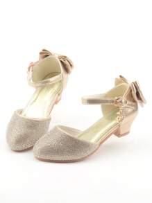 Girls' High Heel Princess Shoes For Modeling, Performance, Silver Color Leather Shoes Matching Children's Formal Dress, Shiny Stage Crystal Shoes