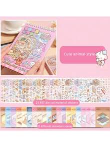 1 Book 56 Sheets 20 Designs No-Cut 3D Micro Landscaping Stickers, Layered Stereoscopic Visual Micro DIY Journal Stickers, Creative Decorative Materials,School Supplies,Back To School - Multicolor - View 13