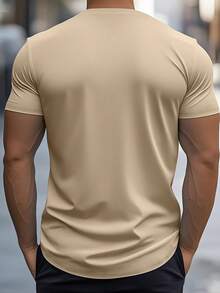 Men's Plain Casual V-Neck Short Sleeve T-Shirt, Summer - Apricot - View 2